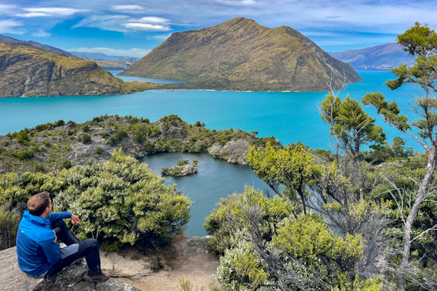 Blick auf Arethusa Pool auf Mou Waho bei Wanaka, Neuseeland