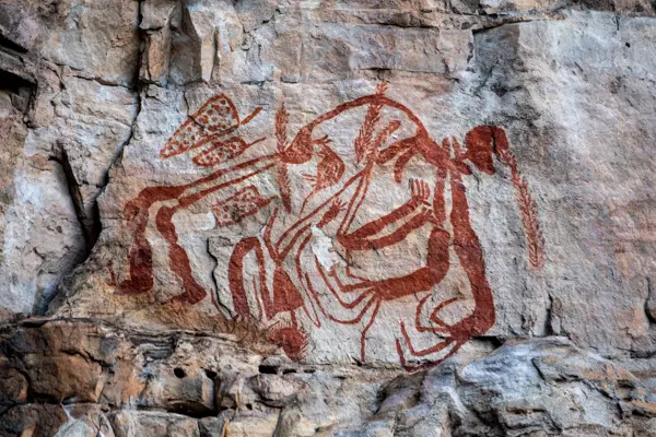 Felsenmalerei der Aborigines im Kakadu Nationalpark im Norden Australiens